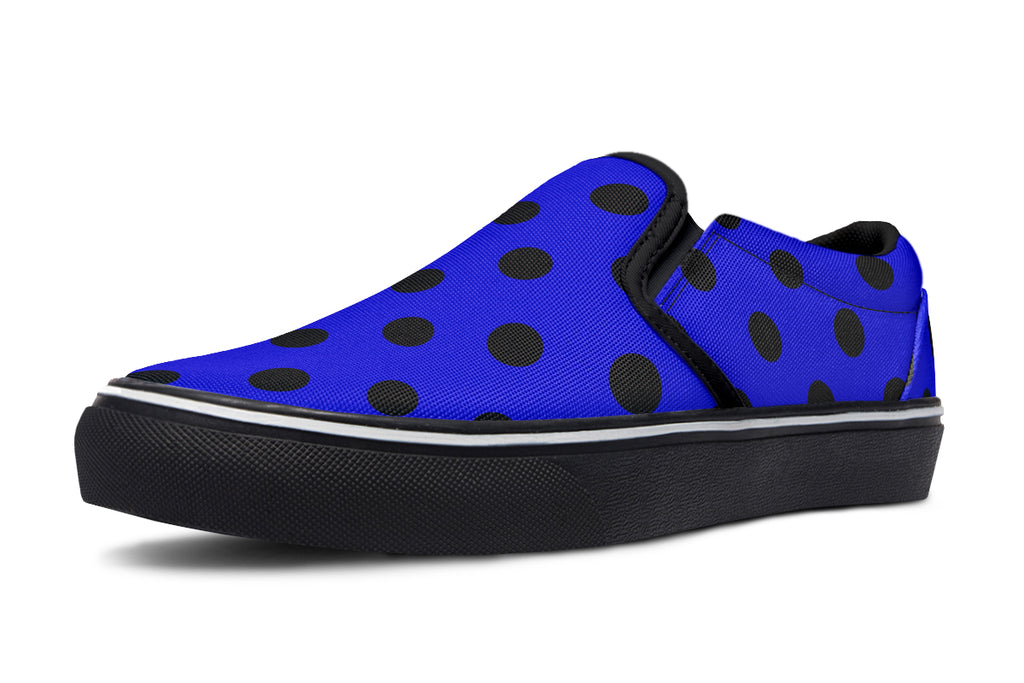 Vivid Blue Polka Dot Slip Ons