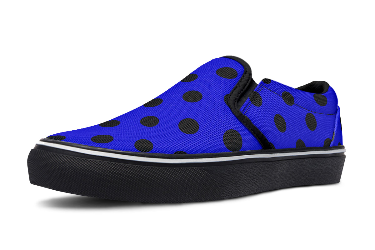 Vivid Blue Polka Dot Slip Ons