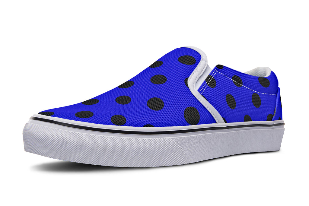 Vivid Blue Polka Dot Slip Ons
