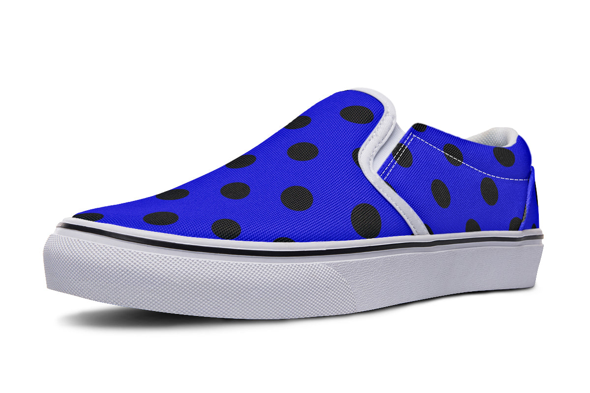 Vivid Blue Polka Dot Slip Ons