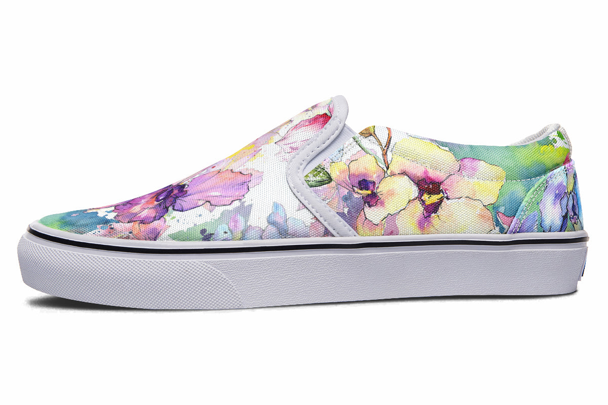 Watercolour Flowers Slip Ons - Offbeat Sweetie