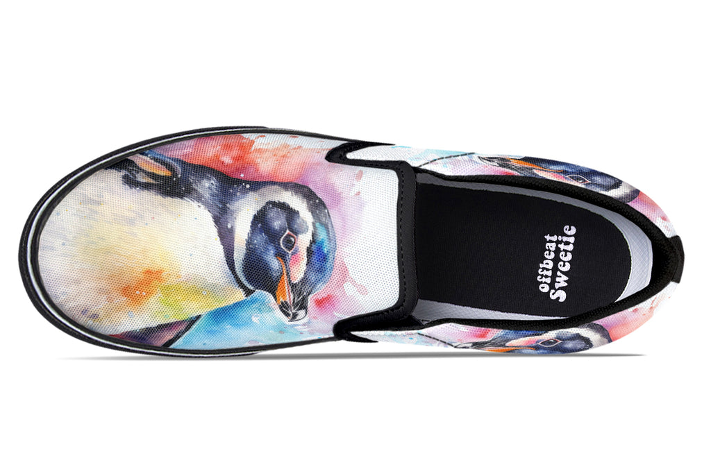 Watercolour Penguin Slip Ons - Offbeat Sweetie