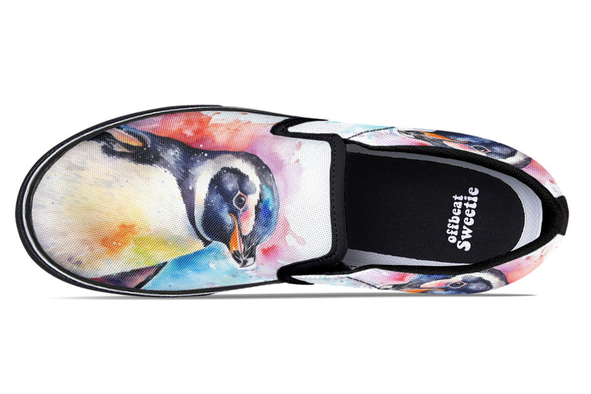 Watercolour Penguin Slip Ons - Offbeat Sweetie