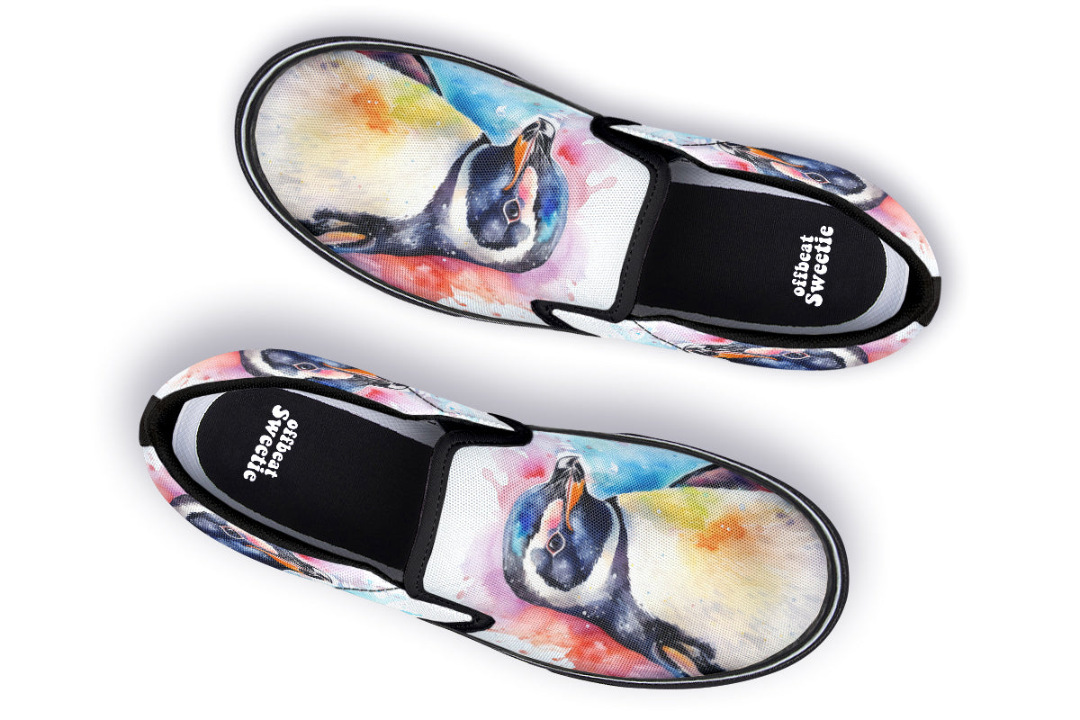 Watercolour Penguin Slip Ons - Offbeat Sweetie