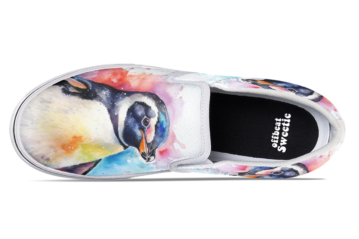 Watercolour Penguin Slip Ons - Offbeat Sweetie