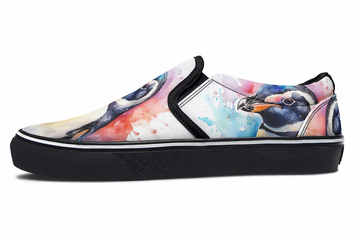 Watercolour Penguin Slip Ons - Offbeat Sweetie