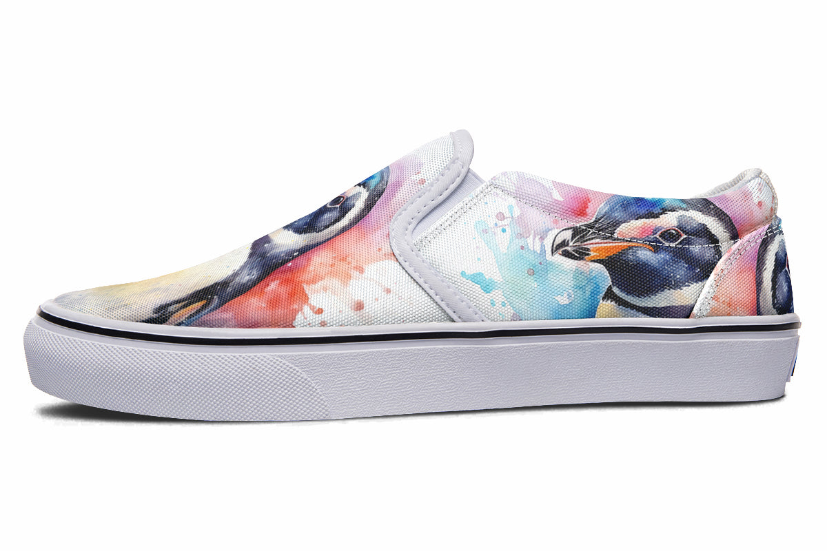 Watercolour Penguin Slip Ons - Offbeat Sweetie