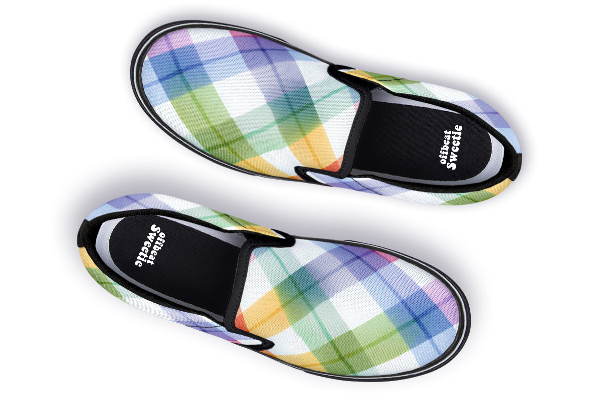 Watercolour Rainbow Plaid Slip Ons