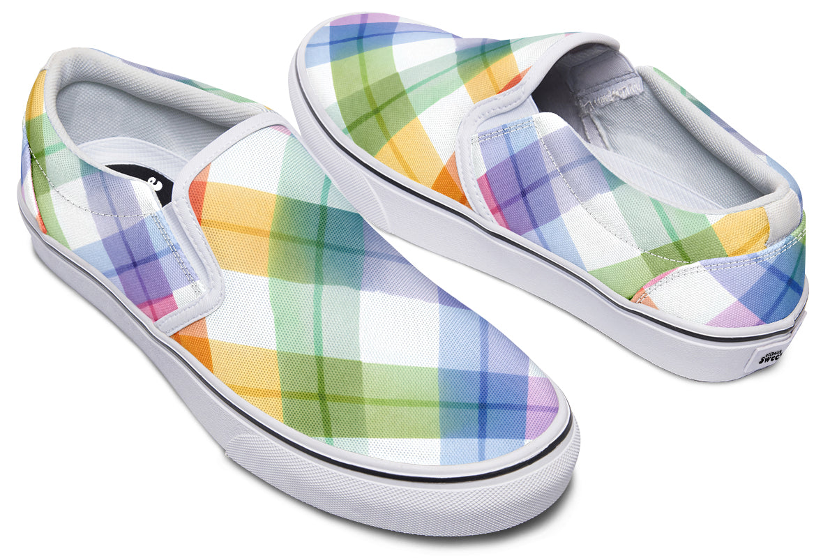 Watercolour Rainbow Plaid Slip Ons