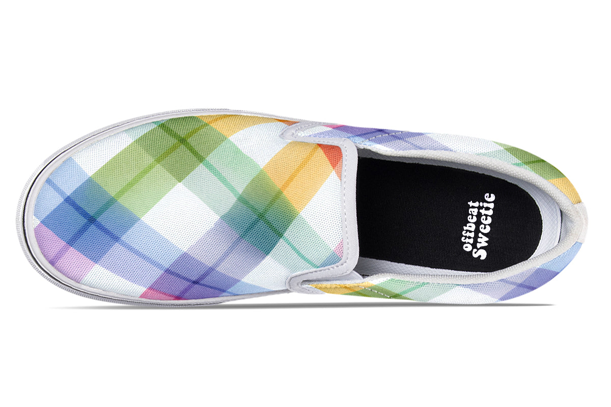Watercolour Rainbow Plaid Slip Ons