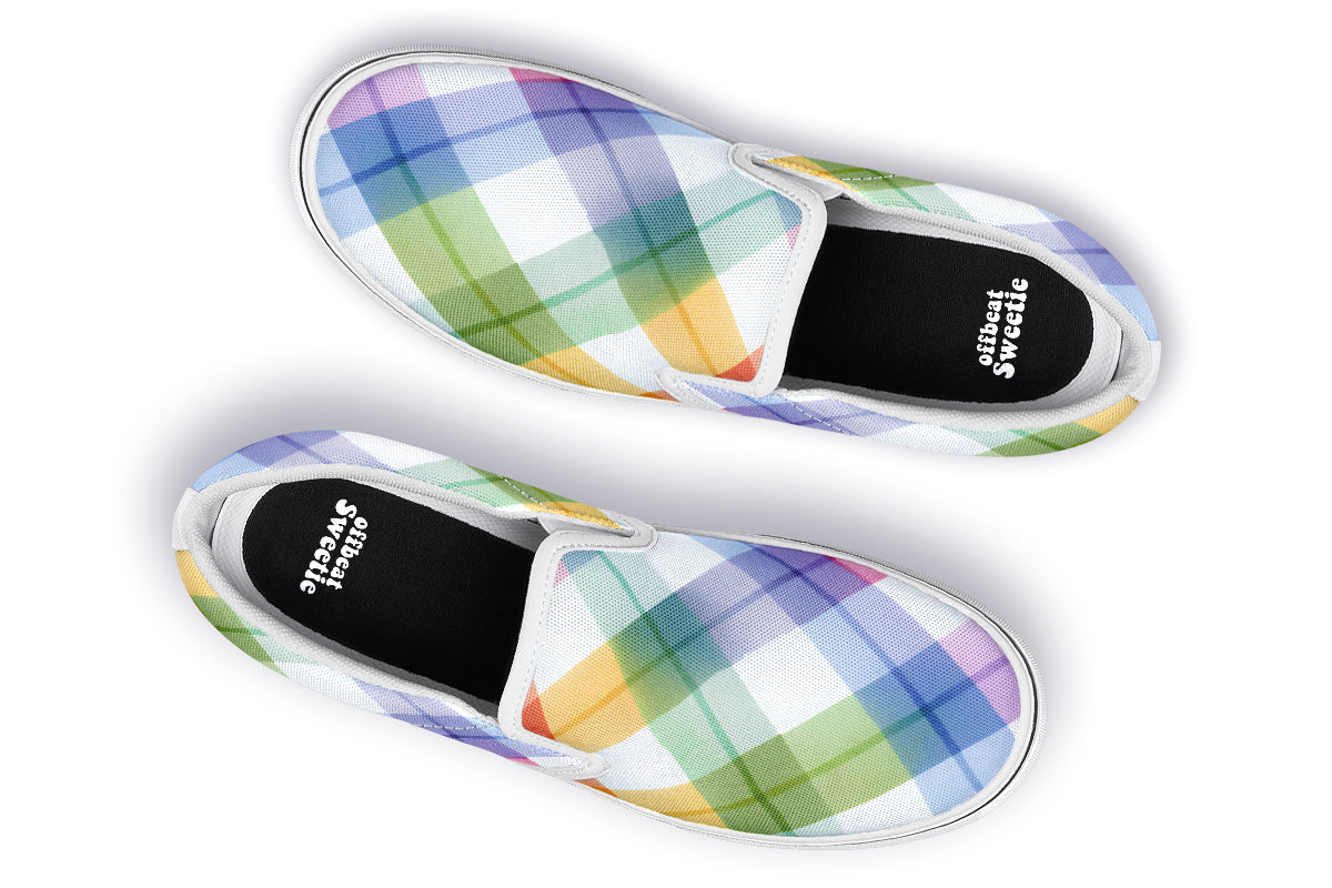 Watercolour Rainbow Plaid Slip Ons