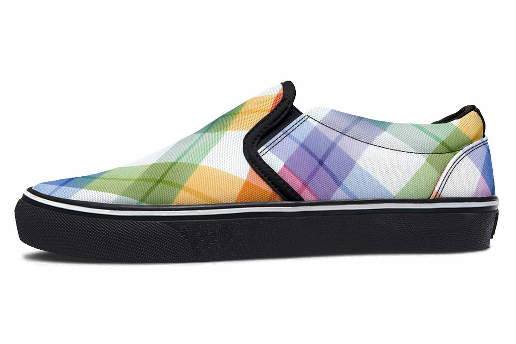 Watercolour Rainbow Plaid Slip Ons