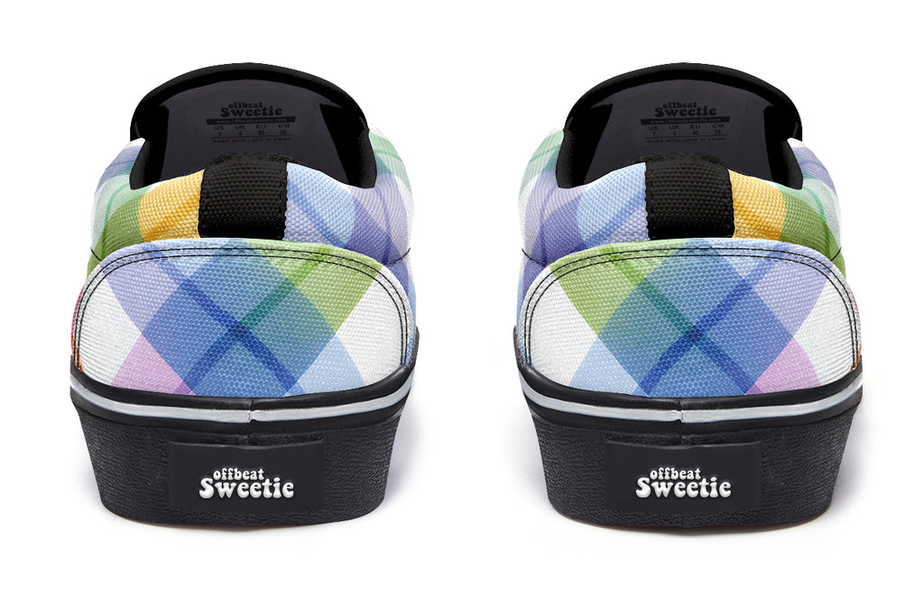 Watercolour Rainbow Plaid Slip Ons