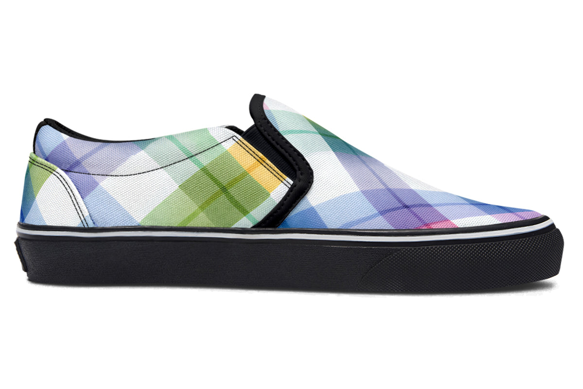 Watercolour Rainbow Plaid Slip Ons