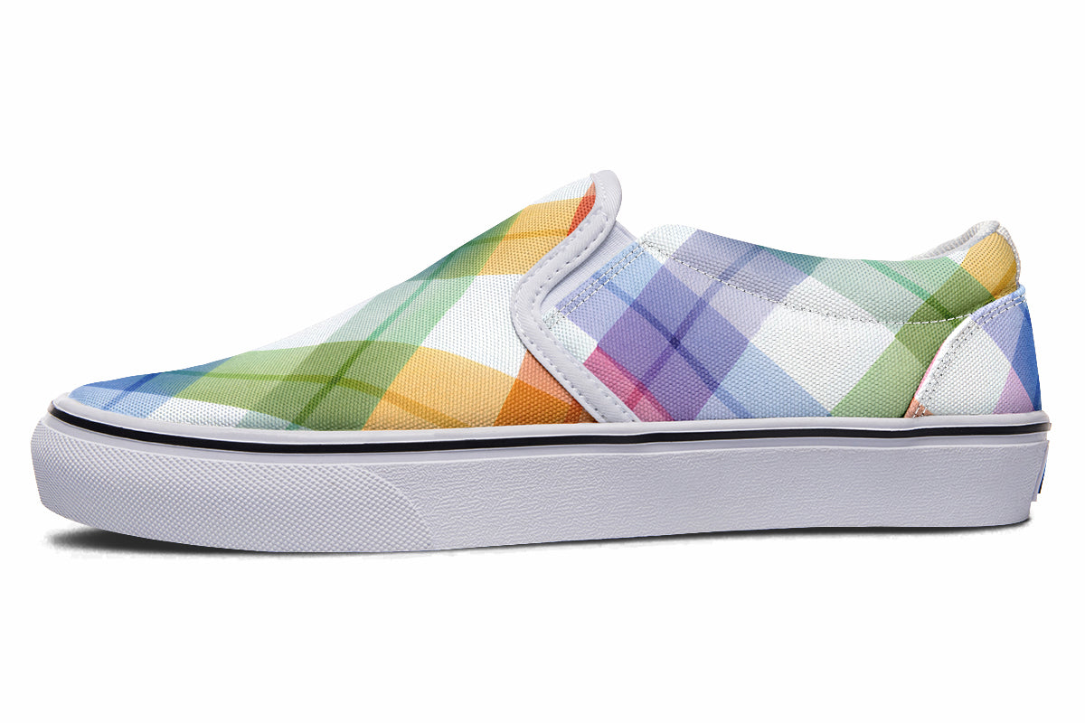Watercolour Rainbow Plaid Slip Ons