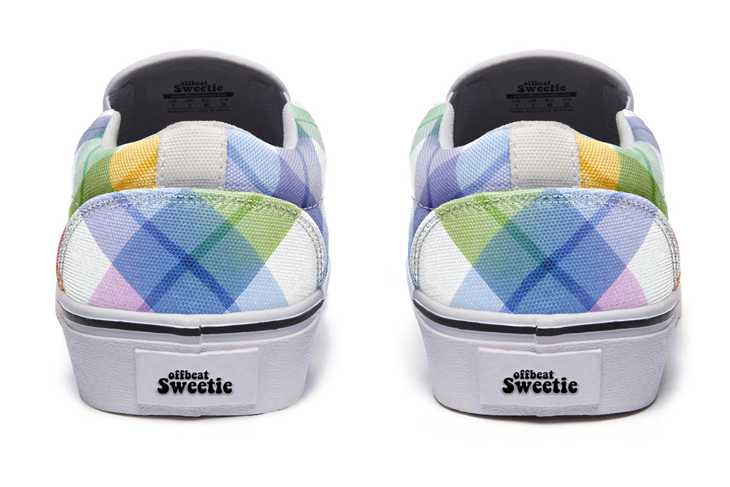 Watercolour Rainbow Plaid Slip Ons