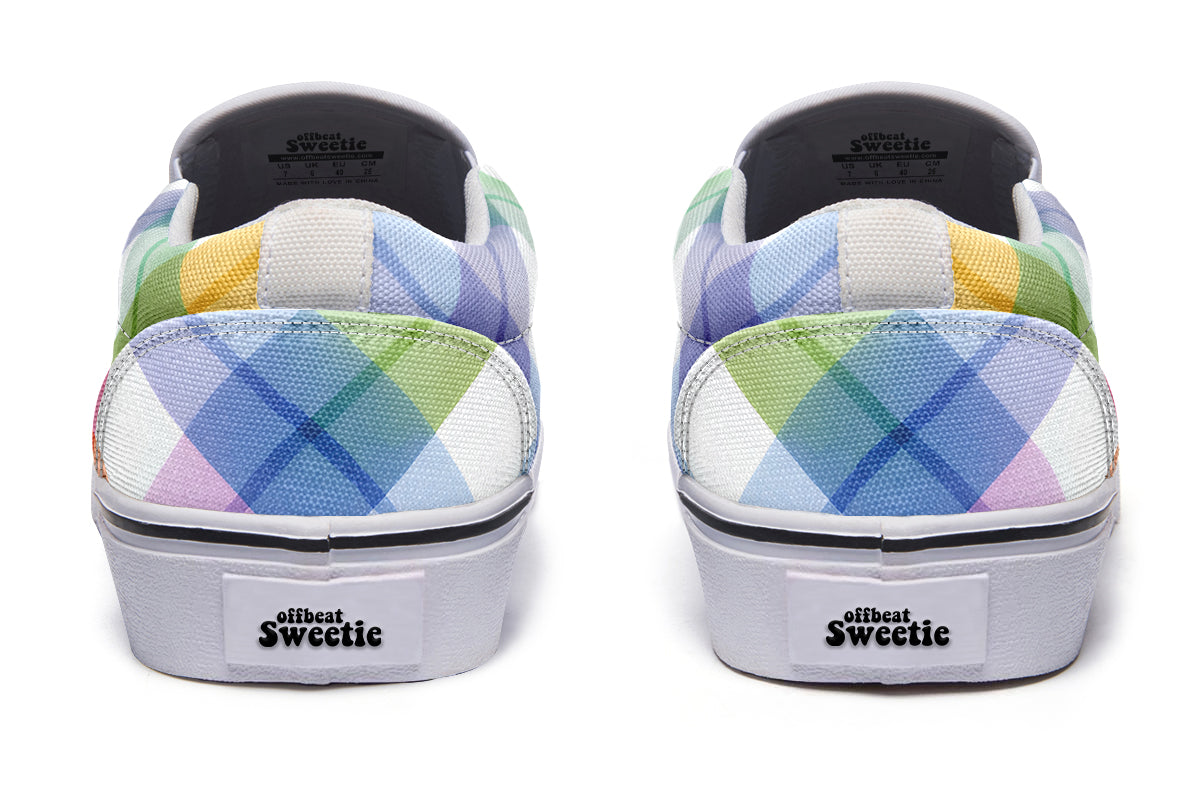 Watercolour Rainbow Plaid Slip Ons