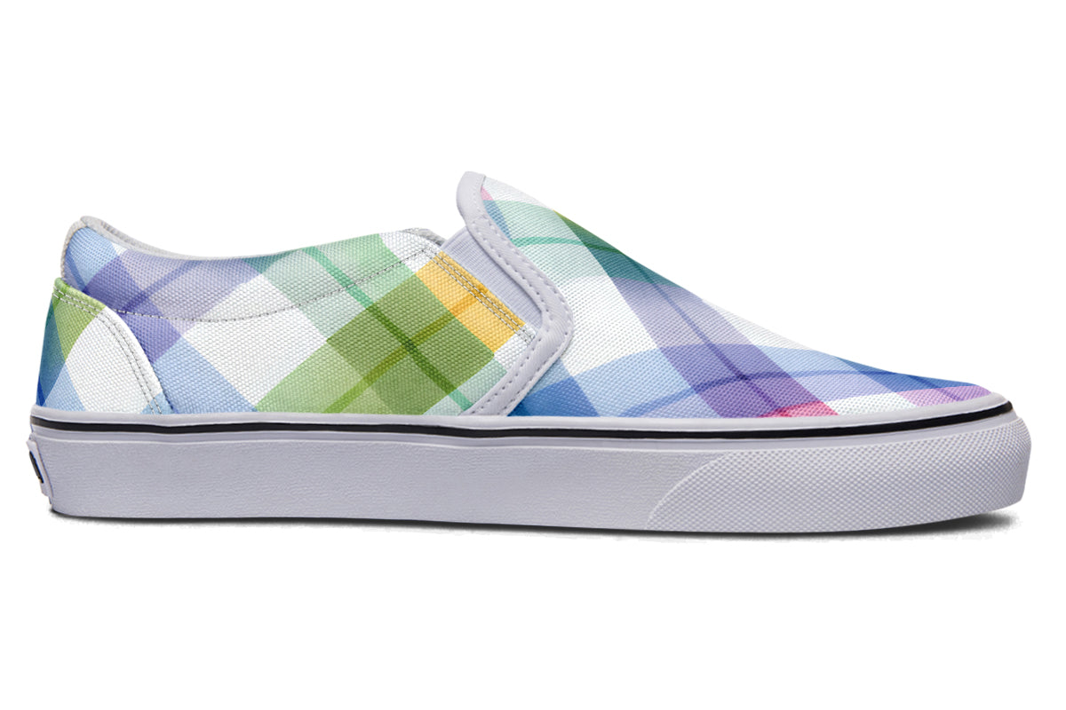 Watercolour Rainbow Plaid Slip Ons