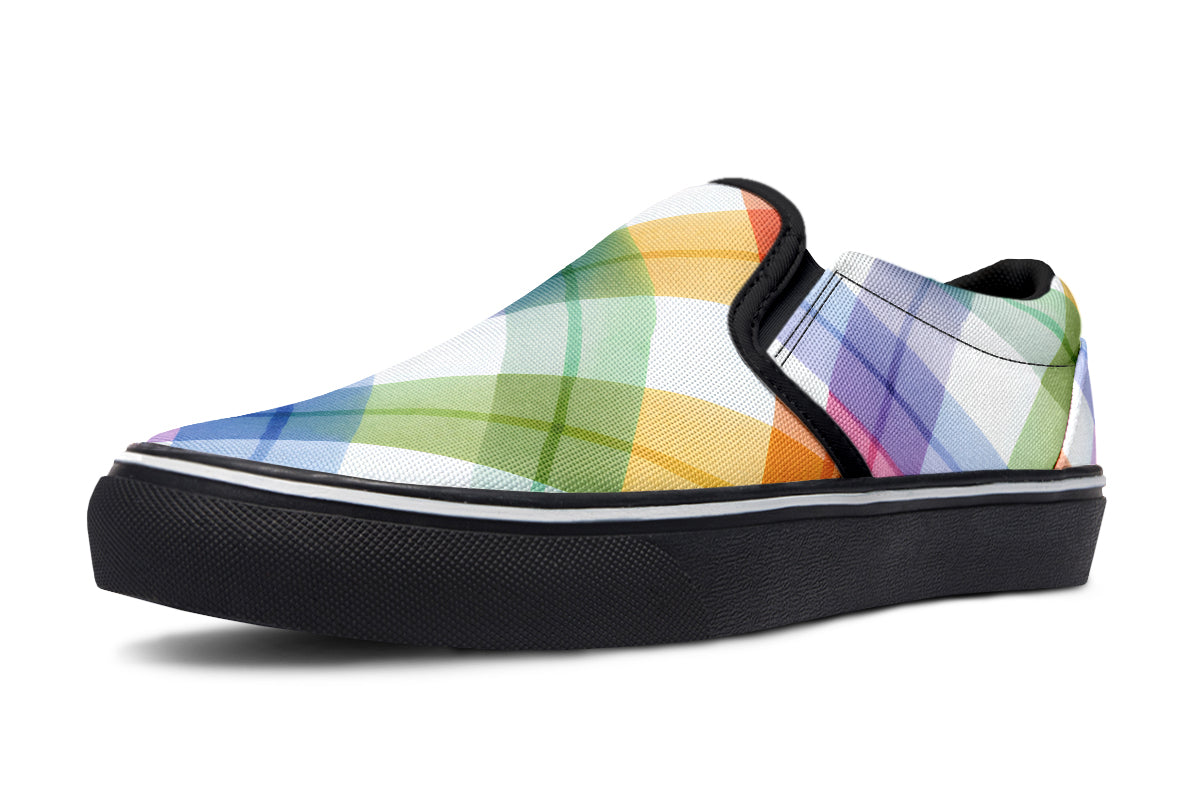 Watercolour Rainbow Plaid Slip Ons