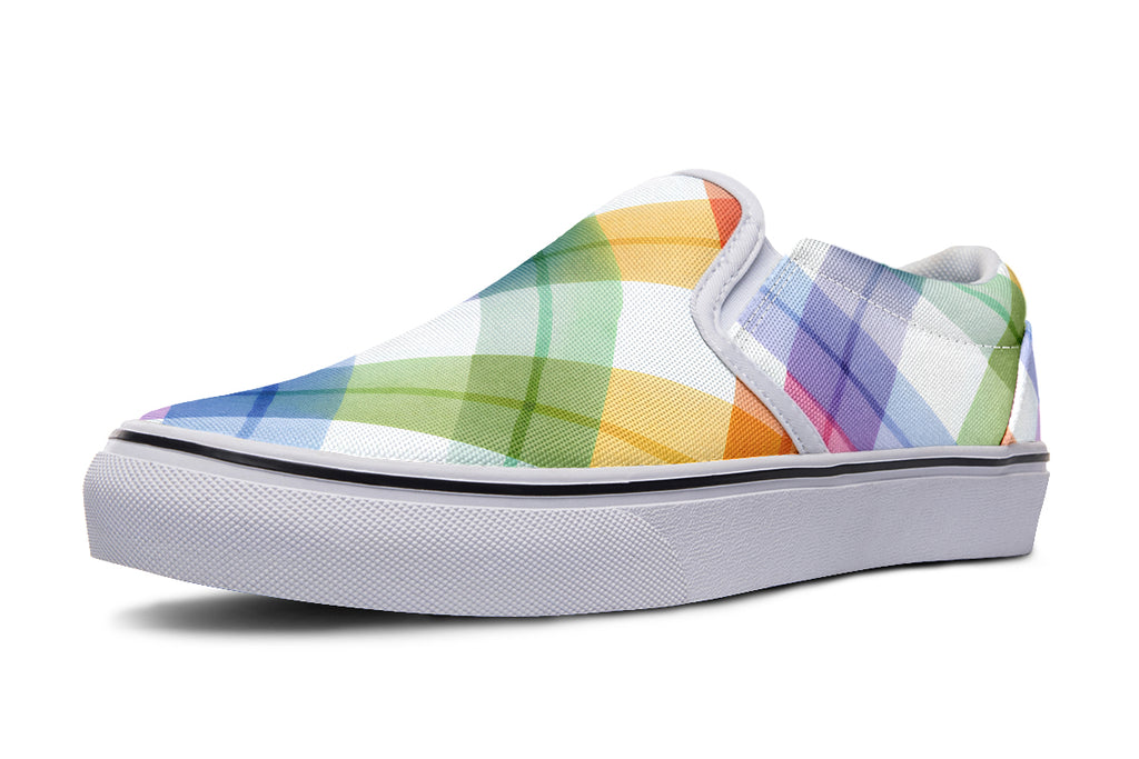 Watercolour Rainbow Plaid Slip Ons
