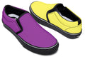 Yellow And Purple Mismatch Slip Ons - Offbeat Sweetie