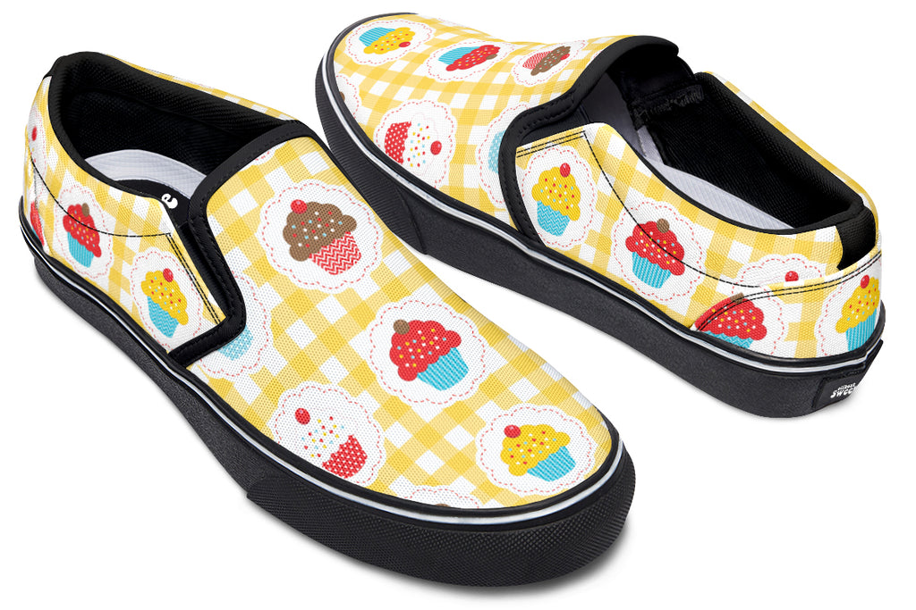 Yellow Gingham Cupcakes Slip Ons