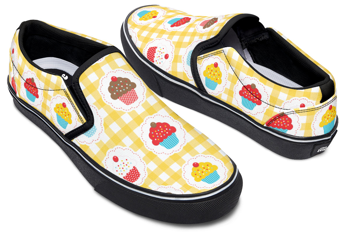 Yellow Gingham Cupcakes Slip Ons