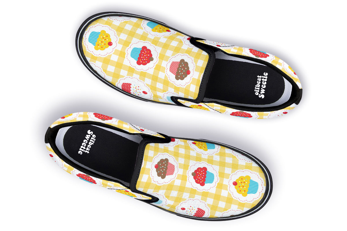 Yellow Gingham Cupcakes Slip Ons