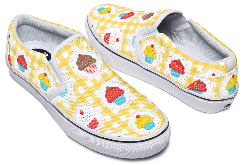 Yellow Gingham Cupcakes Slip Ons
