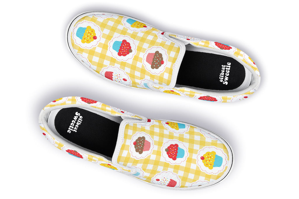 Yellow Gingham Cupcakes Slip Ons