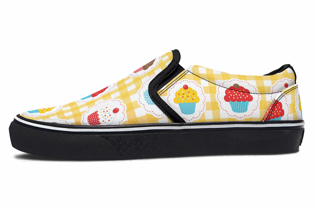 Yellow Gingham Cupcakes Slip Ons