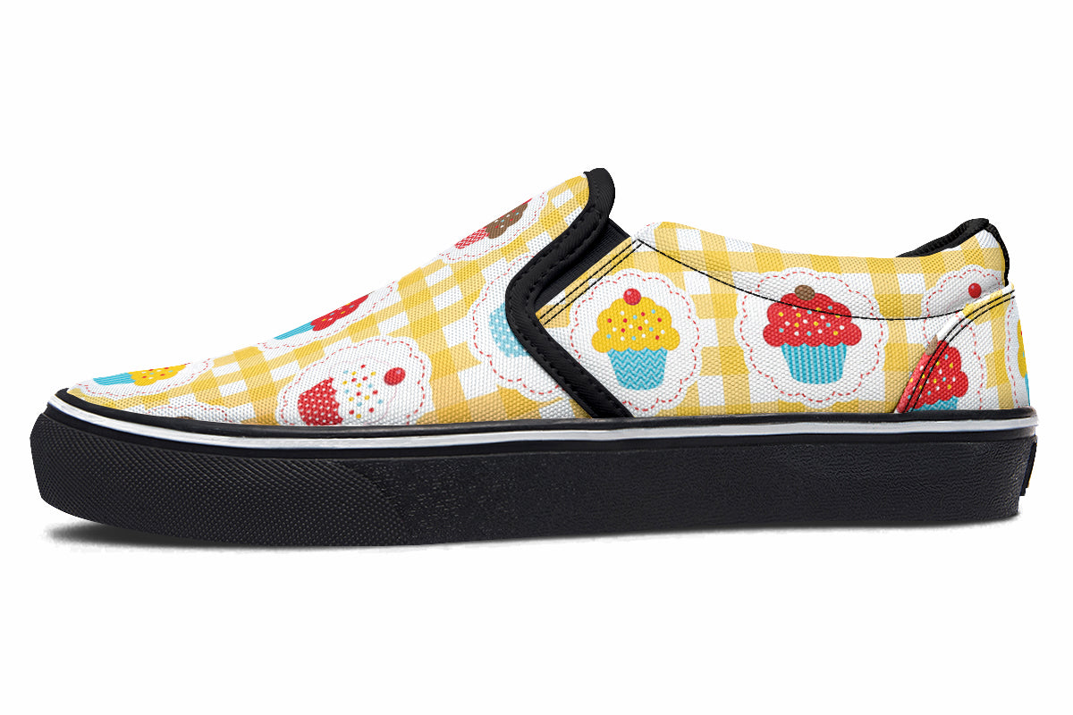 Yellow Gingham Cupcakes Slip Ons