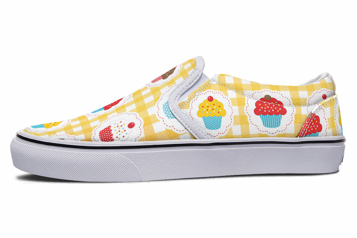 Yellow Gingham Cupcakes Slip Ons