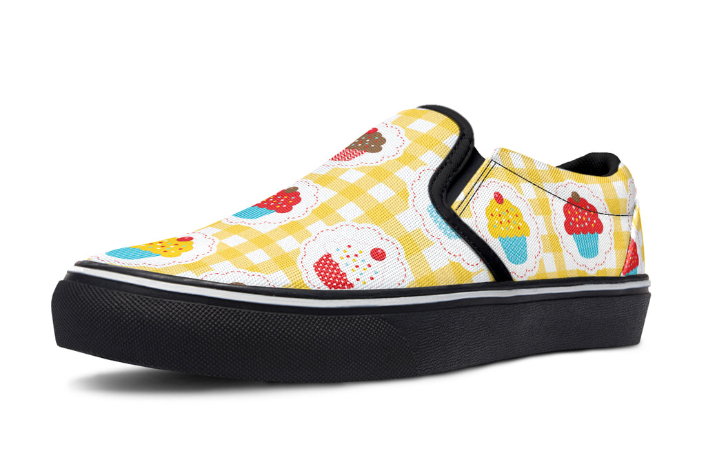 Yellow Gingham Cupcakes Slip Ons