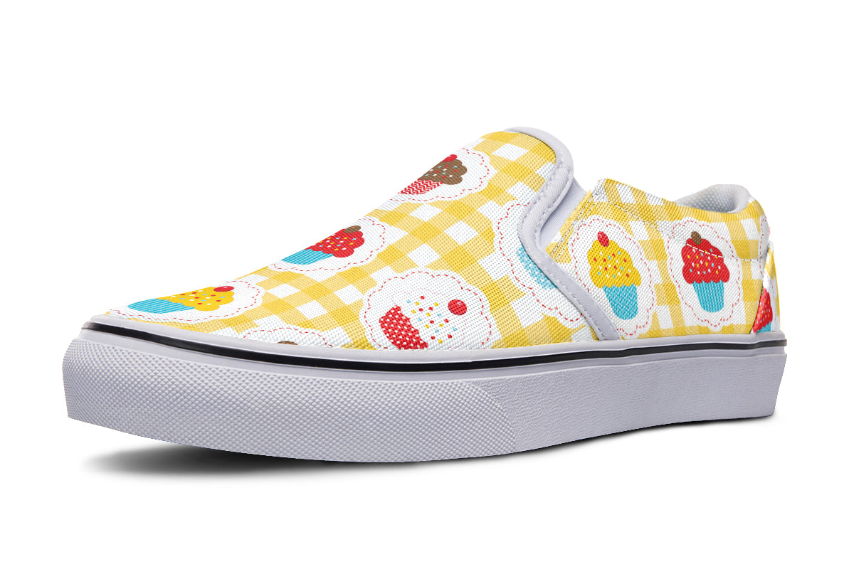 Yellow Gingham Cupcakes Slip Ons