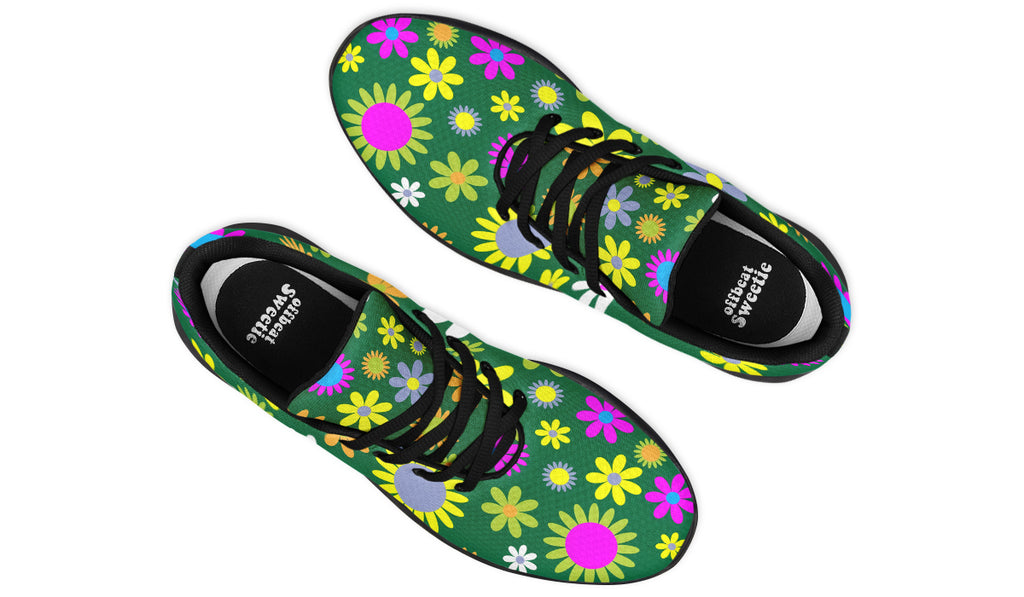 Green Retro Flowers Sneakers - Offbeat Sweetie