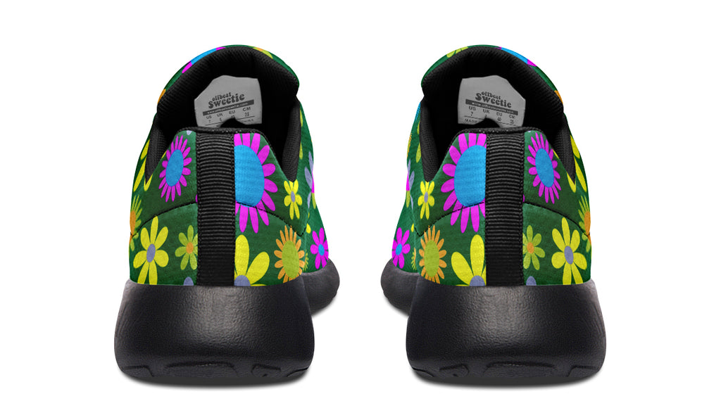 Green Retro Flowers Sneakers - Offbeat Sweetie