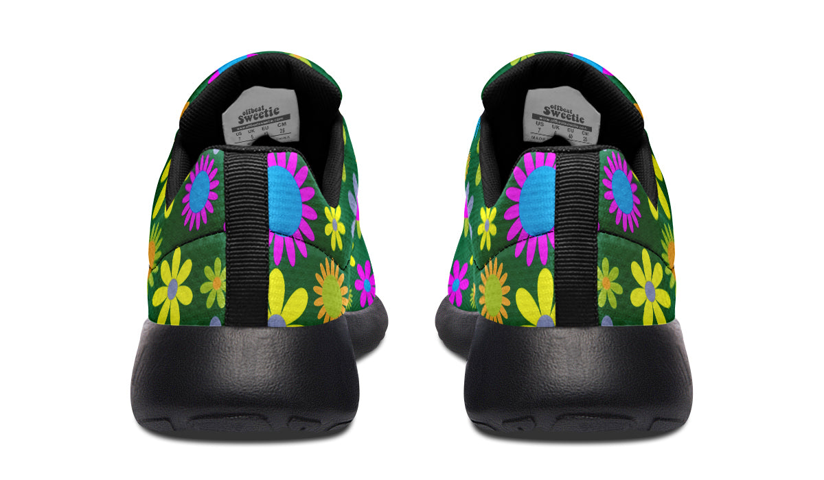 Green Retro Flowers Sneakers - Offbeat Sweetie