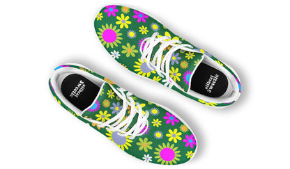 Green Retro Flowers Sneakers - Offbeat Sweetie
