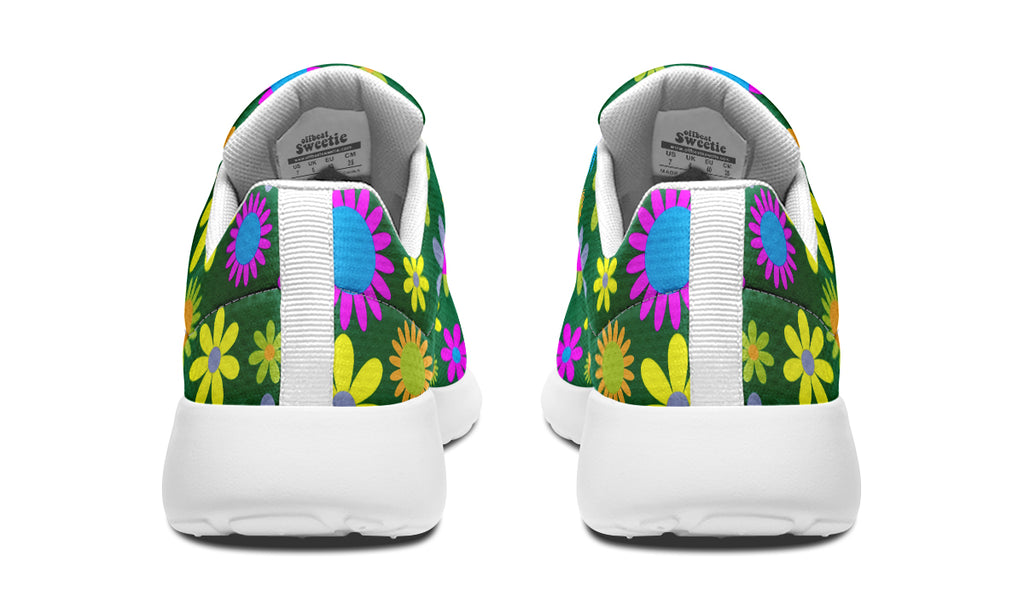 Green Retro Flowers Sneakers - Offbeat Sweetie