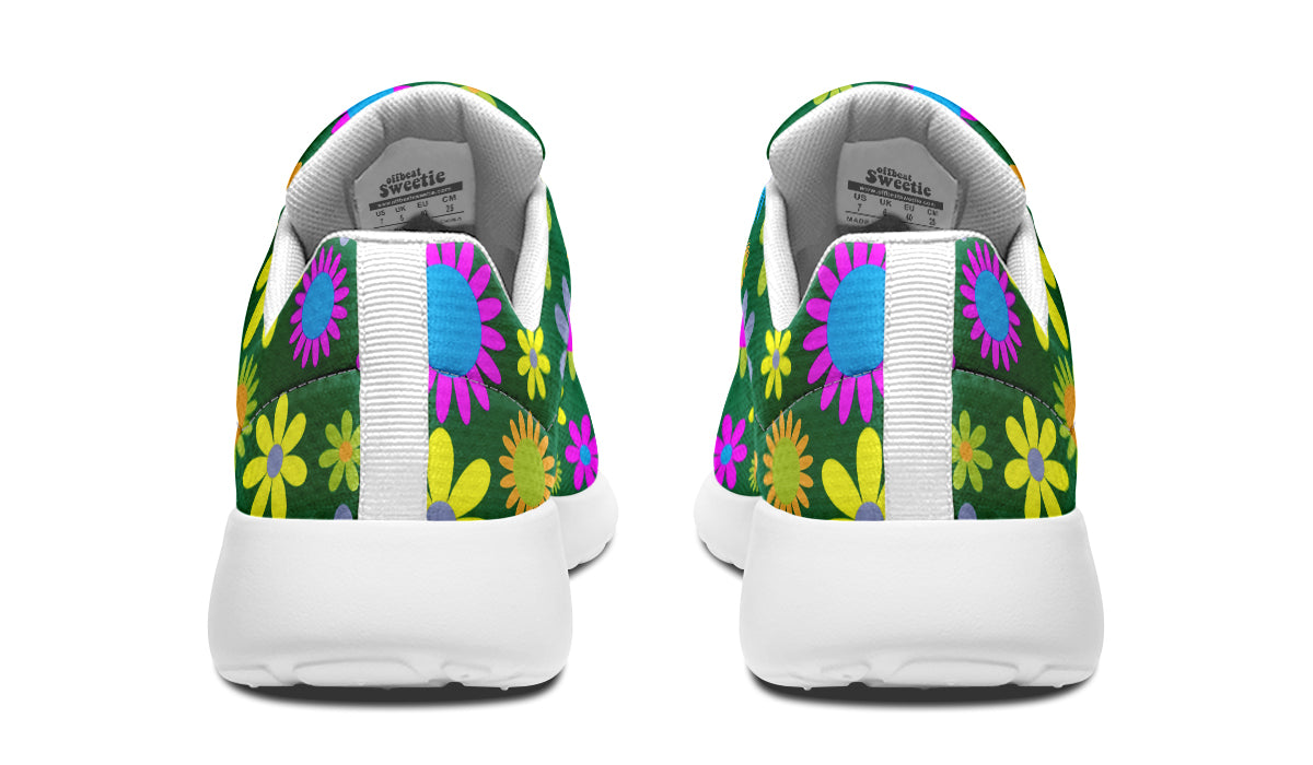 Green Retro Flowers Sneakers - Offbeat Sweetie