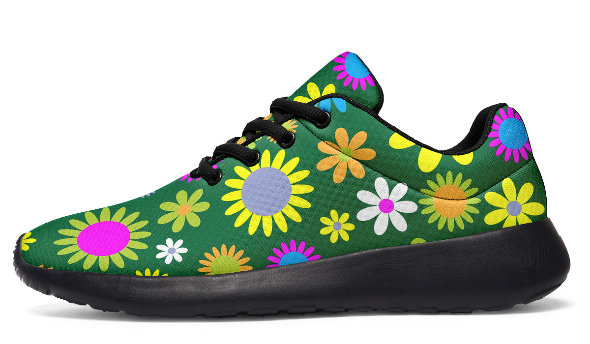 Green Retro Flowers Sneakers - Offbeat Sweetie