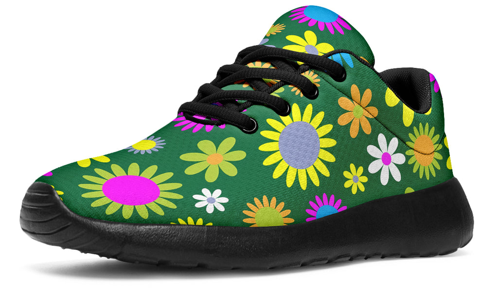 Green Retro Flowers Sneakers - Offbeat Sweetie