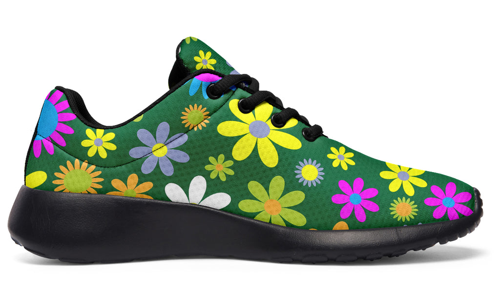 Green Retro Flowers Sneakers - Offbeat Sweetie