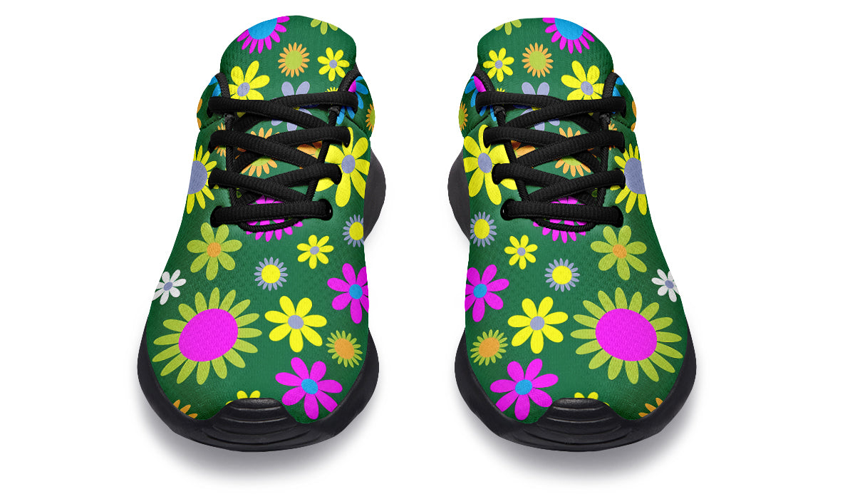 Green Retro Flowers Sneakers - Offbeat Sweetie