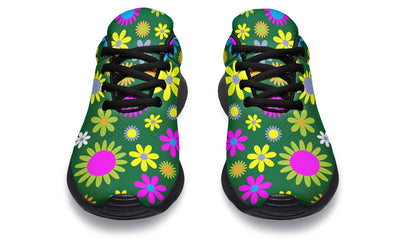 Green Retro Flowers Sneakers - Offbeat Sweetie