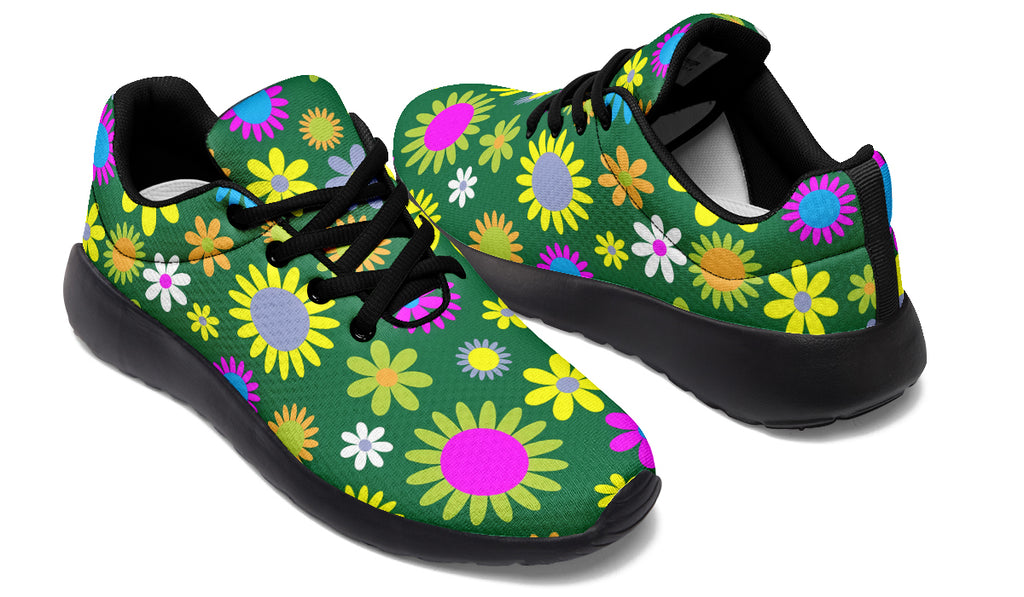 Green Retro Flowers Sneakers - Offbeat Sweetie