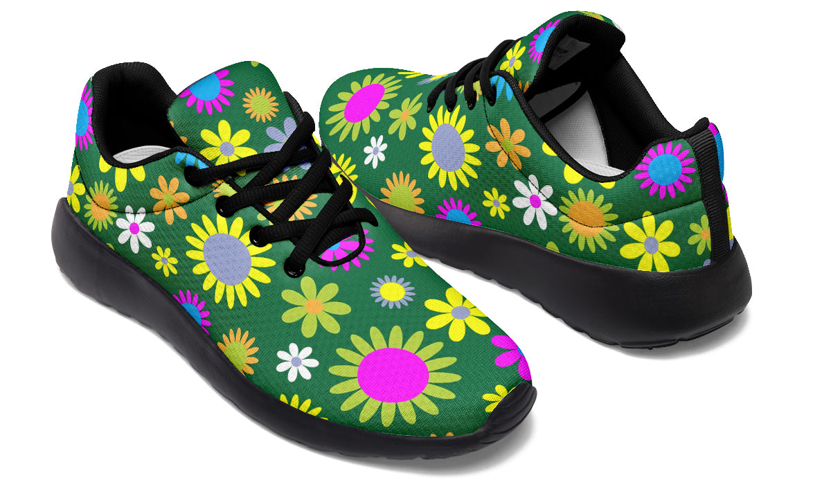 Green Retro Flowers Sneakers - Offbeat Sweetie