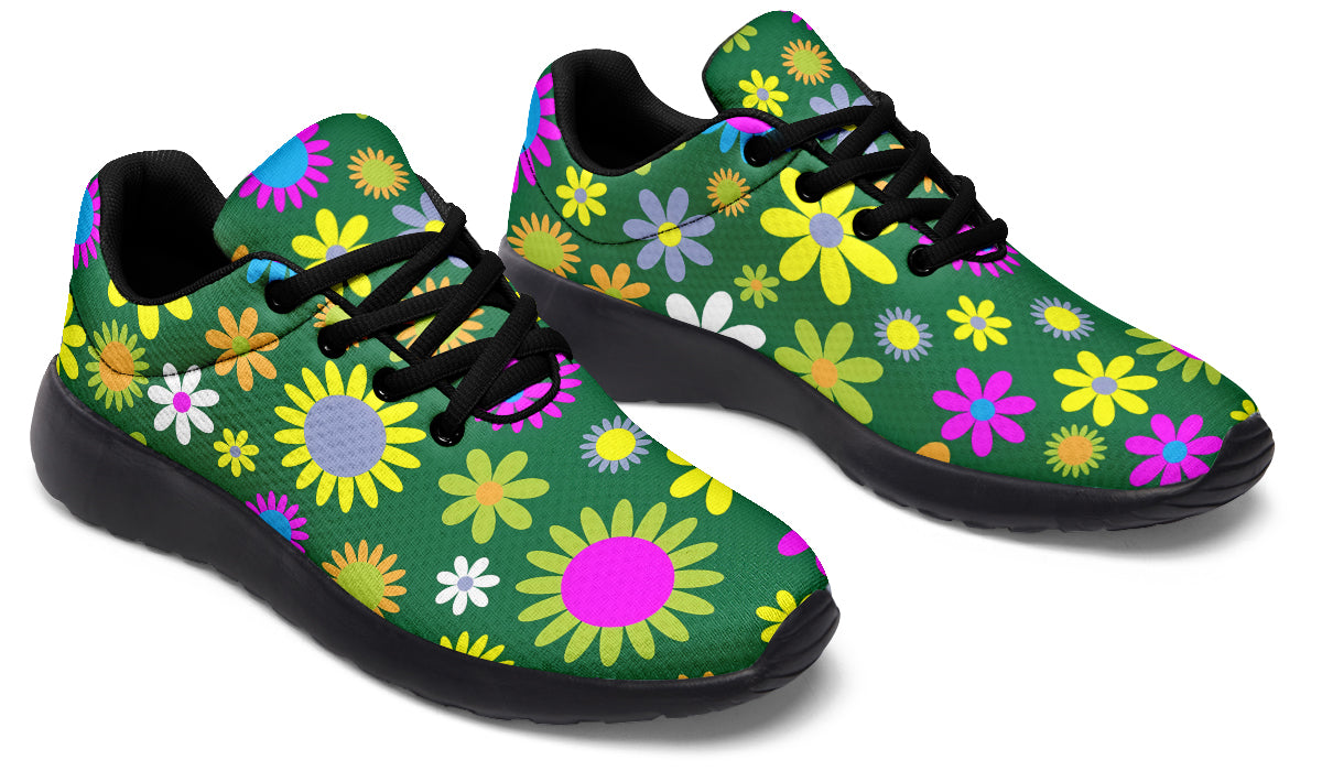 Green Retro Flowers Sneakers - Offbeat Sweetie