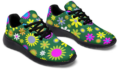 Green Retro Flowers Sneakers - Offbeat Sweetie